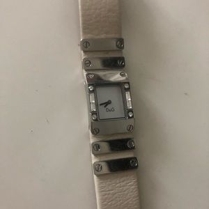D&G Cream Leather Watch With Silver Detail